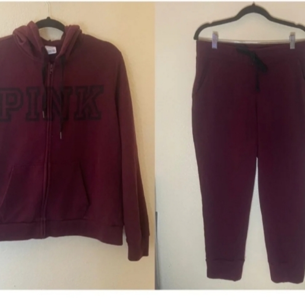 Victoria's Secret PINK Burgundy Jogger and Hoodie Set Size Large